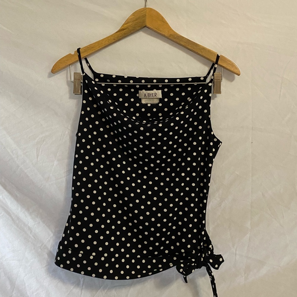 VTG A. Byer Black and White Tie Front Camisole